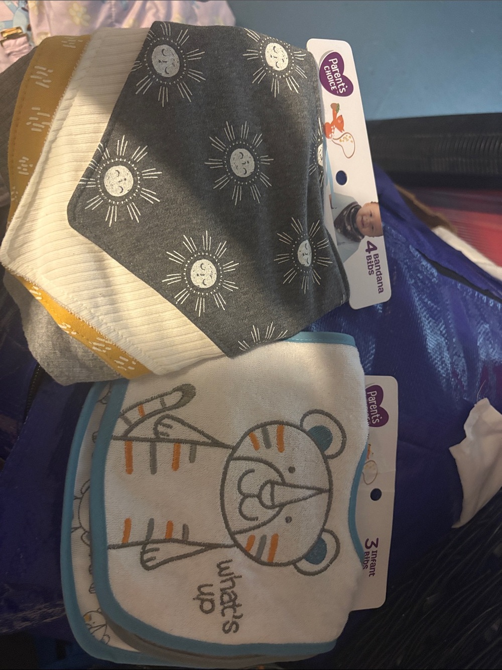 Parents' Choice Baby Bib Set - Gray Sun & White Tiger Designs (4-Pack/3-Pack)
